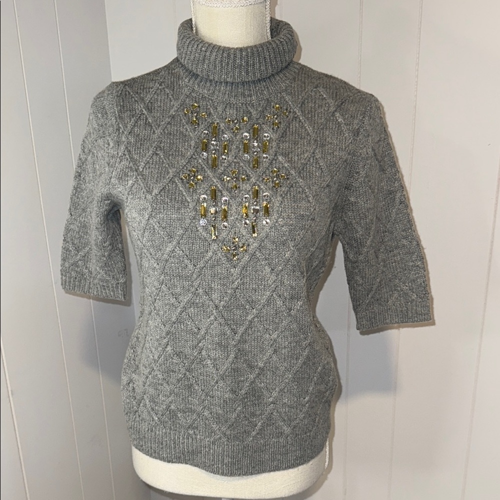 The Limited Gray Cowl Neck Sweater with Gold Accents
